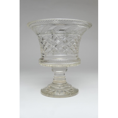 92 - Quality cut glass urn form vase, first quarter 20th Century, cut with a band of leaves to the rim ov... 