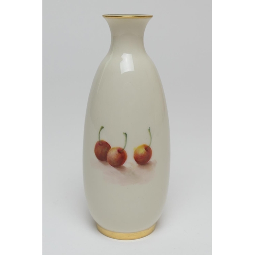 97 - Royal Worcester fruit decorated small vase, by E Townsend, date code for 1925, ovoid form with a fla... 