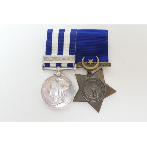 589 - Queen Victorian Egypt medal with Tel-El-Kebir clasp and accompanying Khedive's Star 1887, awarded to... 