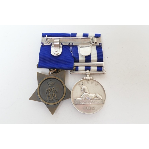 589 - Queen Victorian Egypt medal with Tel-El-Kebir clasp and accompanying Khedive's Star 1887, awarded to... 