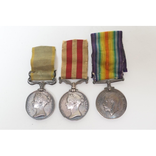 593 - Queen Victoria Crimea medal with Sebastopol clasp and Indian Mutiny medal, both awarded to Sergt. R.... 