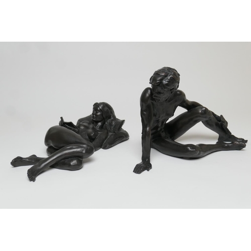 601 - Tom Greenshields (1915-1994), Pair of bronzed resin sculptural bookends 'Girl Reading' and 'Kevin', ... 