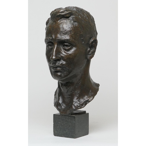 608 - Fullbrook (late 20th Century), bronze bust of a young man, signed, rich brown patination, mounted on... 