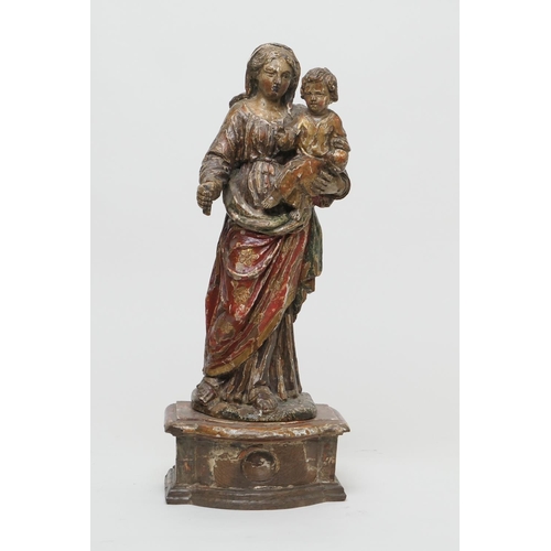 652 - Continental painted carved limewood figure of the Madonna and the Infant Christ, 17th or 18th Centur... 