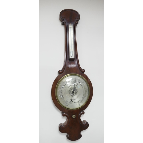 655 - Early Victorian mahogany wheel barometer by Chadburn Brothers, Sheffield, 24cm silvered dial with th... 