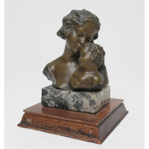 662 - F de Luce (?) (20th Century), Maternity, bronze, signed, with mid brown patination, on a grey marble... 