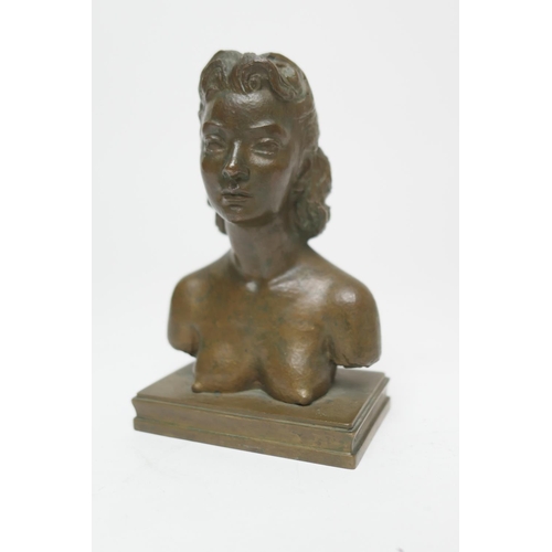 663 - Albert Holl (1890-1970), Bust of a young woman, light brown patination, signed bronze, circa 1950s, ... 