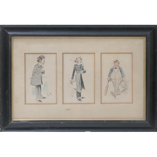 457 - Late Victorian cartoon triptych 'The personification of the press' featuring the Morning Post, The S... 