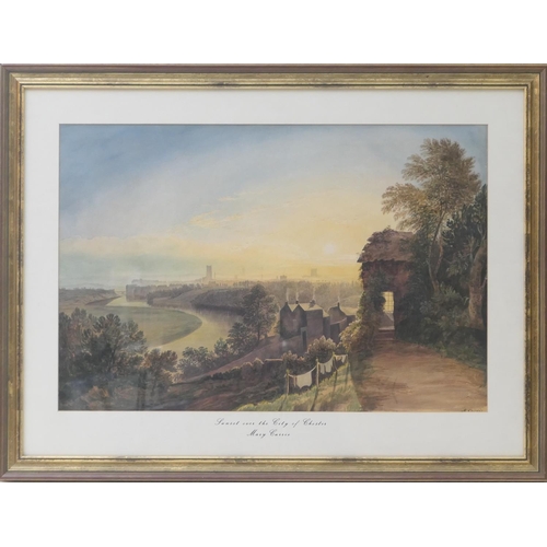 482 - Mary Currie (19th Century), Sunset over the city of Chester, watercolour, signed, 41cm x 62cm