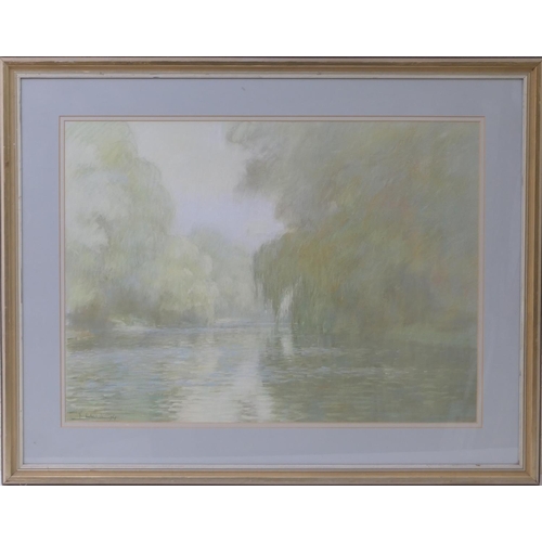 533 - Robert 'Bob' Richardson (b. 1938), Lake with willows, pastel drawing, signed and dated 1974, 55cm x ... 