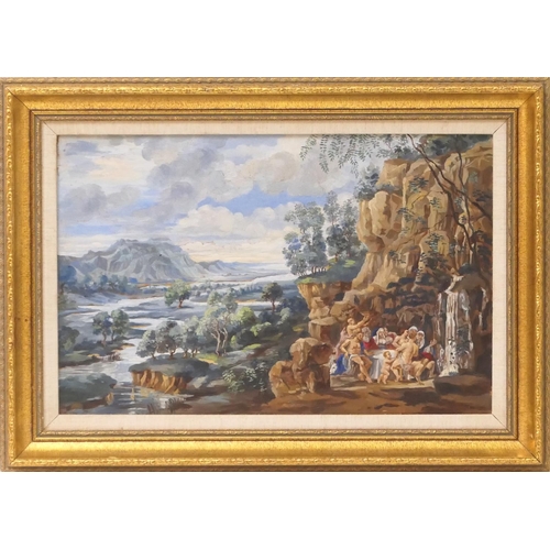 534 - Count Michael de Torby (20th Century), Classical landscape, probably the Flight into Egypt, oil on b... 