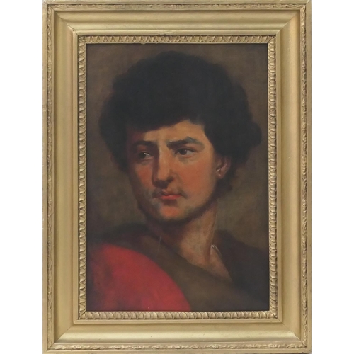 550 - Italian School (late 19th Century), Portrait study of a young man, shoulder length, oil on canvas, 4... 