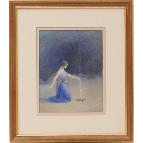 554 - D Ashworth (active circa 1900-10), Guinevere in exile, watercolour, signed and dated 1909, 23cm x 17... 