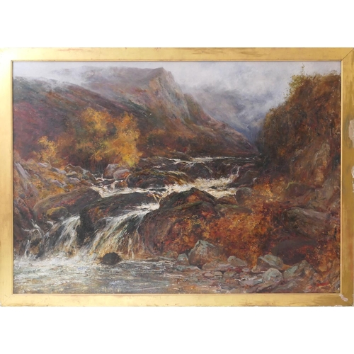 557 - Joseph Vickers de Ville (1856-1925), Snowdonia Falls, oil on canvas, signed and indistinctly dated 1... 