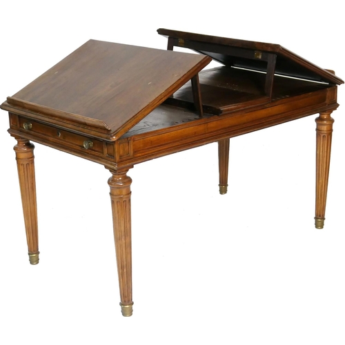 684 - Victorian mahogany library table, in French taste, circa 1860-80, rectangular form with two raising ... 