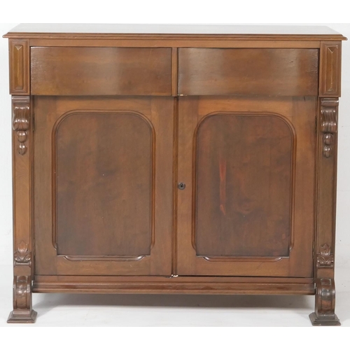 719 - Canadian mahogany chiffonier or side cabinet, fitted with two plain frieze drawers over two arched r... 