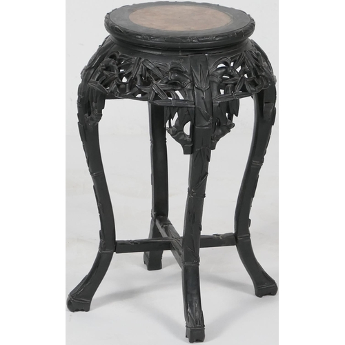 730 - Chinese carved hardwood jardiniere stand, for the Japanese market, circa 1900, circular top with mar... 