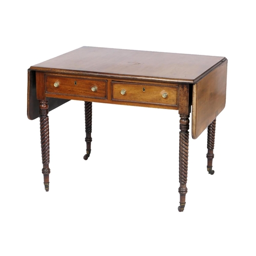 701 - George IV mahogany and rosewood banded sofa table, circa 1825, the top with two drop leaves over two... 