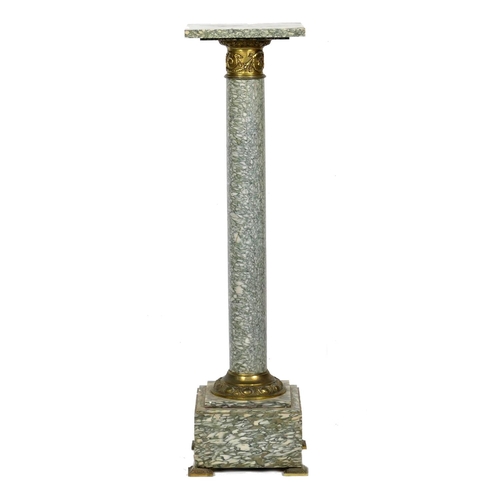 714 - French verde antico marble torchere, square top over an ormolu mounted column raised on a stepped sq... 