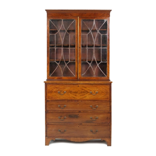 716 - Regency mahogany and inlaid secretaire bookcase, circa 1815-30, having a herringbone inlaid and cave... 