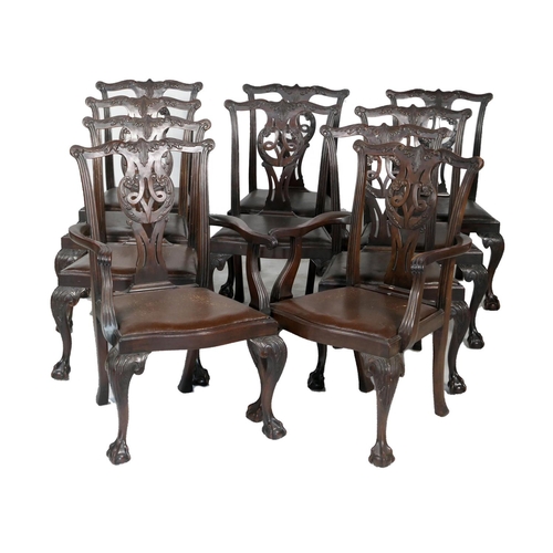 750 - Set of ten Chippendale style mahogany dining chairs,  19th Century, comprising two carvers and eight... 