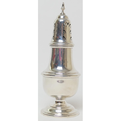 156 - Modern silver lighthouse sugar castor, Birmingham 1974, plain baluster form with circular foot, heig... 