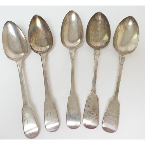 175 - Pair of George III silver fiddle pattern table spoons, by William Bateman, London 1818; also a Georg... 