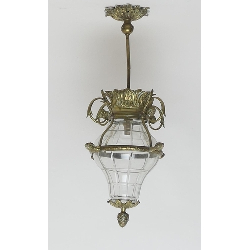 669 - French cast brass and cut glass hall lantern, 63cm drop