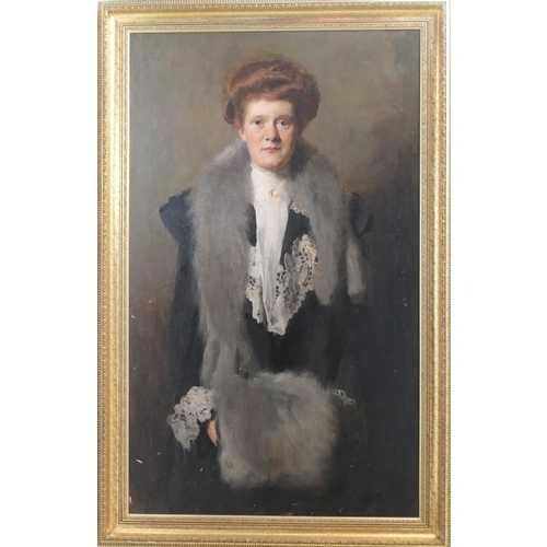 536 - Frank Thomas Copnall (1870-1949), Portrait of a lady in a fox fur stole and muff, signed oil on canv... 