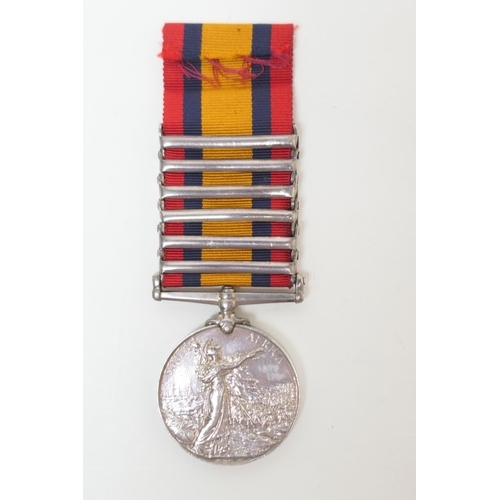 570 - Queen's South Africa medal, with six clasps, awarded to 4028 Pte. A. Hughes, Welsh Regt. (2nd type r... 