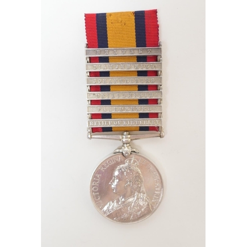 572 - Queen's South Africa medal with six clasps, awarded to 3882 Pte. R. Cunningham, 2nd Dragoons