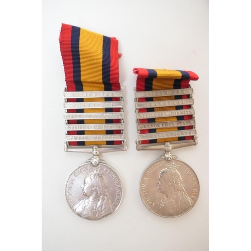 574 - Two Queen's South Africa medals, each with five clasps, awarded to 2805 Pte. J Kelly. W. Yorkshire R... 