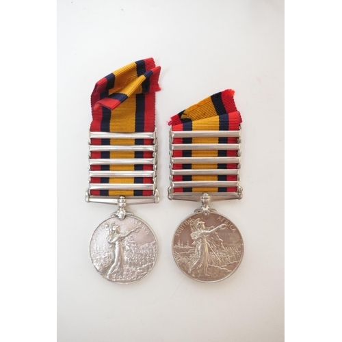 574 - Two Queen's South Africa medals, each with five clasps, awarded to 2805 Pte. J Kelly. W. Yorkshire R... 