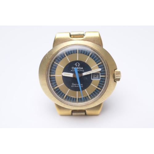 377 - Omega Dynamic lady's gold plated automatic wristwatch, circa 1970s, blue and gold coloured 21mm dial... 