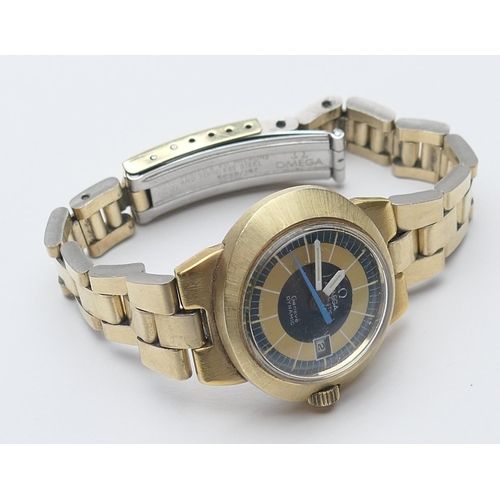 377 - Omega Dynamic lady's gold plated automatic wristwatch, circa 1970s, blue and gold coloured 21mm dial... 