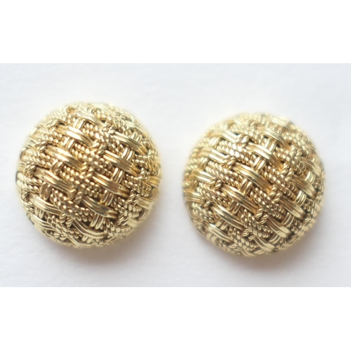 380 - Pair of 18ct gold domed mesh ear studs, retailed by Boodle & Dunthorne, gross weight approx. 3.6g