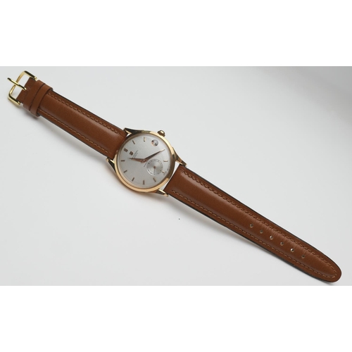 386 - Universal Monodatic gent's gold automatic wristwatch, circa 1950s, 30mm dial with date aperture, sub... 