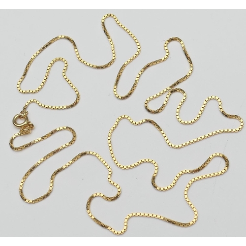 393 - Middle Eastern gold box link necklace, marked '276AR', with ring clip, length 69cm, weight approx. 7... 