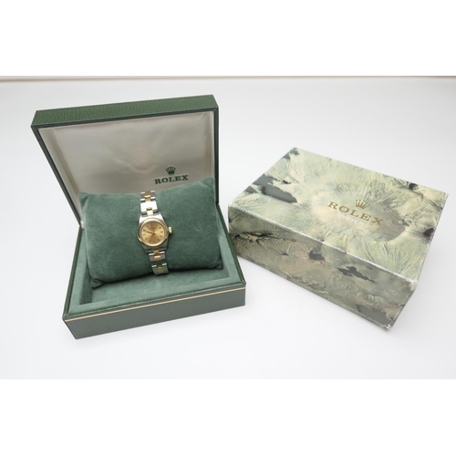 398 - Rolex Oyster Perpetual lady's bi-colour wristwatch, circa 1986, serial no. 85*****, gold coloured 18... 