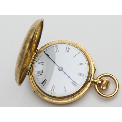 410 - Victorian 18ct gold and enamelled lady's fob watch, hallmarked Birmingham 1886, the case chased with... 