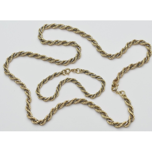 413 - Middle Eastern two colour gold rope twist necklace, indistinctly marked '18k' (untested), 57cm; also... 