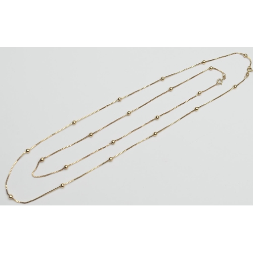 415 - Continental 18ct gold box and ball link necklace, length 60cm; also a matching choker necklace, 45cm... 