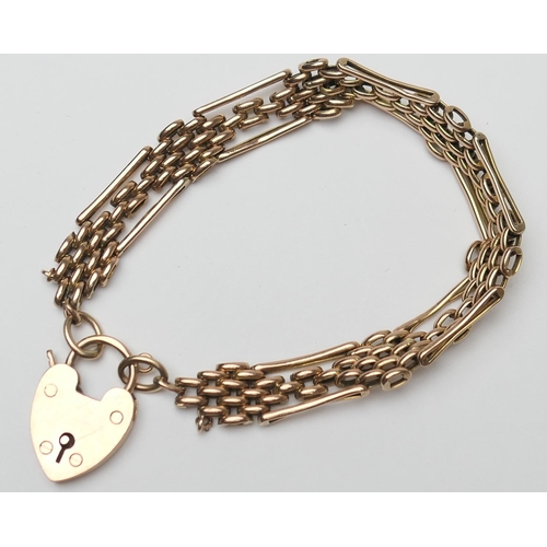 435 - 9ct gold brick and bar link bracelet, with padlock clasp, weight approx. 16.9g