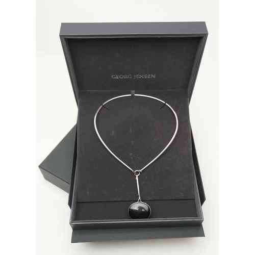 418 - Georg Jensen Torun silver and black agate pendant necklace, model no. 311C, boxed