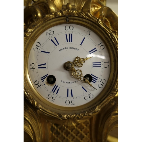 650 - French gilt ormolu mantel clock, by Japy Fils, in Rococo Revival style, with scrolling acanthus encl... 