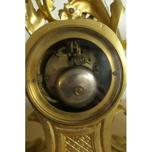 650 - French gilt ormolu mantel clock, by Japy Fils, in Rococo Revival style, with scrolling acanthus encl... 