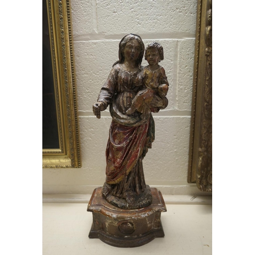 652 - Continental painted carved limewood figure of the Madonna and the Infant Christ, 17th or 18th Centur... 