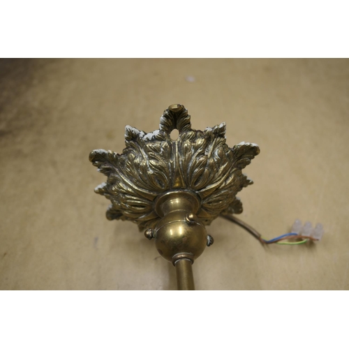 669 - French cast brass and cut glass hall lantern, 63cm drop