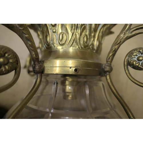 669 - French cast brass and cut glass hall lantern, 63cm drop