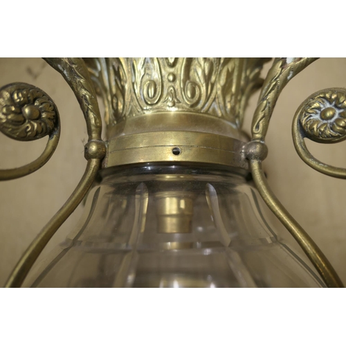 669 - French cast brass and cut glass hall lantern, 63cm drop